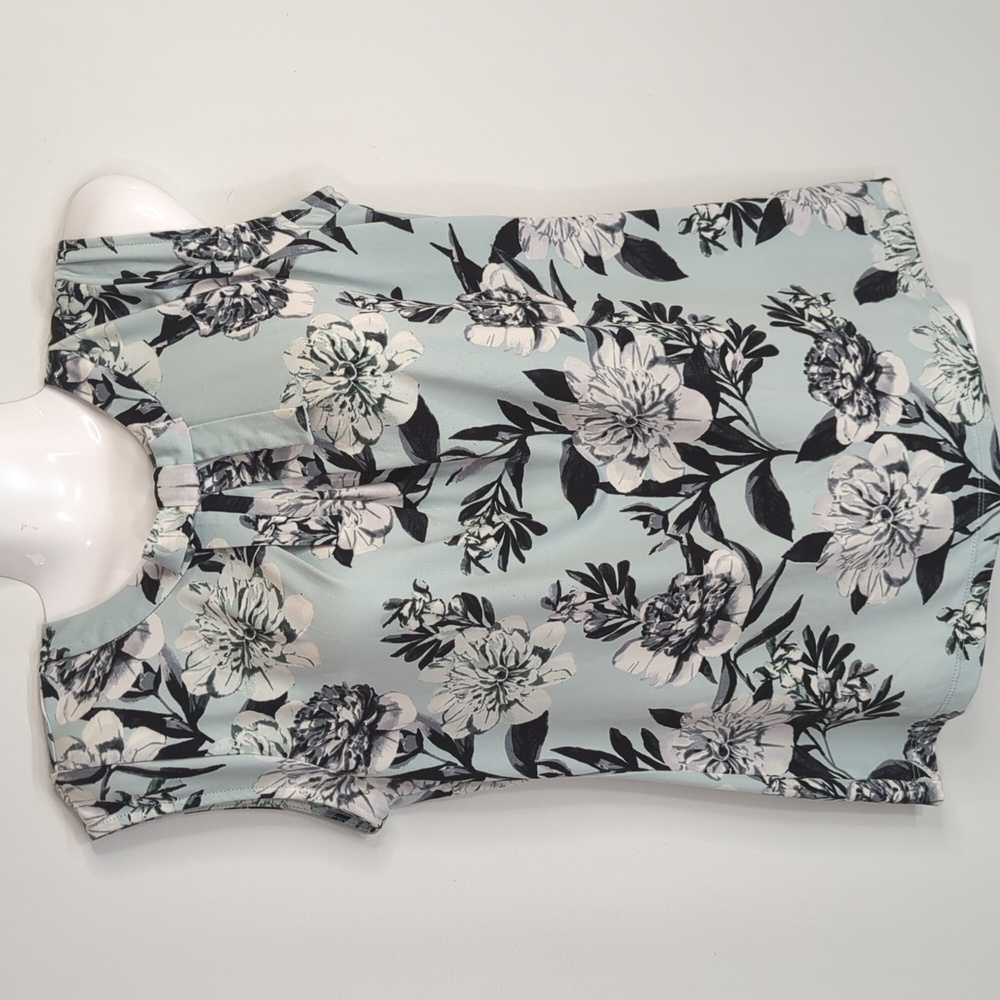 Karl Lagerfeld Blue & Black Floral Bow‎ Front Accent Bohemian Blouse Women Small
